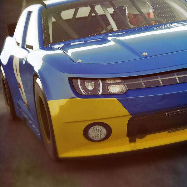Blue and yellow racing car
